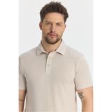 Wolfe Erkek Bej Likralı Pamuk Karışımlı Çekmeyen Kumaş Kıvrılmaz Yaka Polo Yaka T-Shirt Bej M