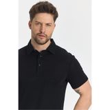 Wolfe Erkek Siyah Likralı Pamuk Karışımlı Çekmeyen Kumaş Kıvrılmaz Yaka Polo Yaka T-Shirt Siyah M