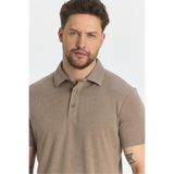 Wolfe Erkek Vizon Likralı Pamuk Karışımlı Çekmeyen Kumaş Kıvrılmaz Yaka Polo Yaka T-Shirt Vizon 2XL