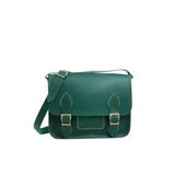 Wolını Postacı Çanta, Yeşil Deri Omuz Çantası, Çift Tokalı Messenger Çanta, El Yapımı Dikiş Detaylı Crossbody Çanta