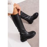 Wolk Shoes Nelsa Kadın Kalın Kaymaz Kalın Taban Streç Çizme - Siyah - 00-Siyah