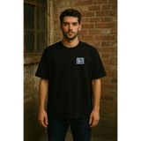 wolka Almanya Posta Pulu Baskılı %100 Pamuk Oversize Bisiklet Yaka Siyah Erkek T-shirt