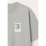 wolka Sovyetler Birliği Posta Pulu Baskılı %100 Pamuk Oversize Bisiklet Yaka Gri Erkek T-shirt