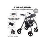 WOLLEX Rölatör Frenli, Katlanabilir, Koltuklu Yürüteç Tekerlekli Rollator Walker Hasta Yürüteci