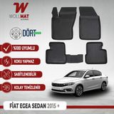 Wollmat Fiat Egea Sedan 2015 2025 Arası Uyumlu 3D Havuzlu Paspas Seti - Siyah