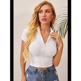 Womanandkids Fantezia Night Kadın Beyaz Yarım Fermuarlı ve Kısa Kollu Crop Top Bluz
