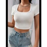 Womanandkids Fantezia Night Kadın Beyaz Yarım Kol Düz Yaka Crop Top Bluz