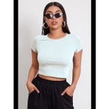 Womanandkids Fantezia Night Kadın Beyaz Yuvarlak Yaka Yarım Kol Crop Top Bluz