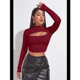 Womanandkids Fantezia Night Kadın Bordo Göğüs Dekolteli Uzun Kollu Cut Out Crop Top Bluz