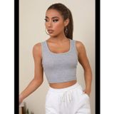 Womanandkids Fantezia Night Kadın Gri Kare Yaka Crop Top Bluz