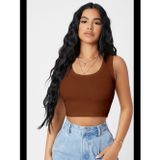Womanandkids Fantezia Night Kadın Kahverengi Kare Yaka Crop Top Bluz