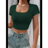 Womanandkids Fantezia Night Kadın Kahverengi Yarım Kol Düz Yaka Crop Top Bluz