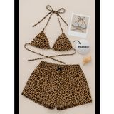 Womanandkids Fantezia Night Kadın Leopar Desenli Şortlu Belden ve Boyundan Bağlamalı Bikini Takımı