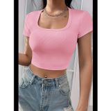 Womanandkids Fantezia Night Kadın Pembe Yarım Kol Düz Yaka Crop Top Bluz
