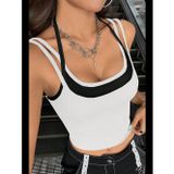 Womanandkids Fantezia Night Kadın Siyah Beyaz Çift Renk Çapraz Askılı Crop Top Bluz