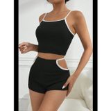 Womanandkids Fantezia Night Kadın Siyah Beyaz Şortlu Cut-Out Detaylı Gecelik Takımı