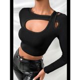 Womanandkids Fantezia Night Kadın Siyah Göğüs Dekolteli Çapraz Askılı Uzun Kollu Crop Top Bluz
