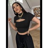 Womanandkids Fantezia Night Kadın Siyah Göğüs Dekolteli Yarım Kollu Cut Out Crop Top Bluz