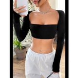 Womanandkids Fantezia Night Kadın Siyah Uzun Kol Göğüs ve Sırt Dekolteli Crop Top Bluz