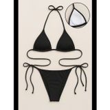 Womanandkids Fantezia Night Kadın Siyah Yandan ve Boyundan Bağlamalı Bikini Mayo Takımı