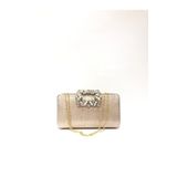 womenacs Altın Renk Lazer Kumaş Çiçek Motifli Taşlı Elde ve Askılı Abiye Portfoy Clutch Gece Çantası