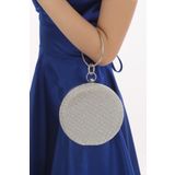 womenacs Gümüş Renk Parıltılı Taşlı Tasarım Bilezik Halkalı Abiye Portföy Clutch Çanta