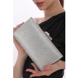 womenacs Kadın Gümüş Renk Taşlı Abiye Clutch Portföy El Gece Düğün Nişan Çantası 362