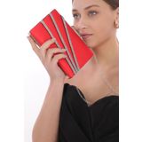 womenacs Kadın Kırmızı Renk Saten Abiye Clutch Düğün Nişan Kına Gece Çantası
