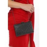womenacs Kadın Siyah Taşlı Abiye Clutch Portföy El Gece Düğün Nişan Çantası 370