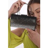 womenacs Platin Siyah Gümüş Üç Renk Serpme Taşlı Abiye Clutch Portföy El Gece Düğün Nişan Çantası