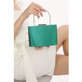 womenacs Yeşil Renk Saten Kumaş Kadın Abiye Clutch Portföy Çanta Yeni Sezon
