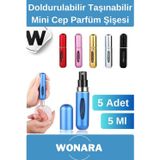 Wonara Deluxe Seri Koku Şişesi Doldurulabilir Portatif Çanta İçi Küçük Cep Parfüm Şişesi 5 Ml 5 Adet