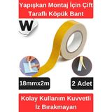 Wonara Kolay Kullanım Iz Bırakmayan Su Sızdırmaz Yapışkan Montaj Için Çift Taraflı Köpük Bant 2 mt - 2 Adet