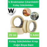 Wonara #krepkağıt Isıya Dayanıklı Iz Bırakmadan Çıkartılabilir Kolay Sökülebilen Maskeleme Boya Bant 5 Adet - Krem