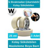 Wonara #krepkağıt Iz Bırakmadan Çıkartılabilir Isıya Dayanıklı Kolay Sökülebilen Maskeleme Boya Bant 3 Adet - Krem
