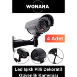 Wonara Özel Tasarım Ev Ofis Bahçe İçin Led Işıklı Pilli Caydırıcı Dekoratif Güvenlik Kamerası 4 Adet