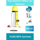 Wonara Özel Tasarım Uzun Ömürlü İlaç Kutusu Pillbox Su Matarası 600 Ml Suluk %100 BPA İçermez