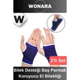 Wonara Özel Üretim Elastik Sporcu Bilek Desteği Avuç Içi Baş Parmak Koruyucu Bandaj Rahat El Bilekliği - Lacivert