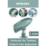 Wonara Özel Üretim Pratik Hijyenik Vantuzlu Su Tutmaz Giderli Mutfak Banyo Lavabo Katı Sabunluk 2 Adet