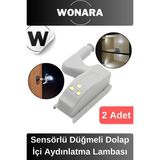 Wonara Özel Üretim Sensörlü Düğmeli LED Işıklı Tak Çıkar Dolap Içi Otomatik Aydınlatma Lambası 2 Adet - Gri