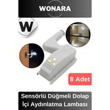 Wonara Özel Üretim Sensörlü Düğmeli LED Işıklı Tak Çıkar Dolap Içi Otomatik Aydınlatma Lambası 8 Adet - Gri