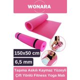 Wonara Pratik Taşıma Askılı Kaymaz Yüzeyli Çift Yönlü Fitness Yoga Matı Kamp Çadır Spor Minderi 150x50 Cm