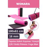 Wonara Pratik Taşıma Askılı Kaymaz Yüzeyli Çift Yönlü Fitness Yoga Matı Kamp Çadır Spor Minderi 180x61 Cm