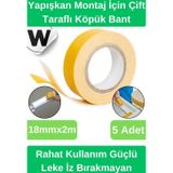 Wonara Premium İz Bırakmayan Su Sızdırmaz Yapışkan Montaj İçin Çift Taraflı Köpük Bant 2 mt 5 adet