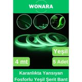 Wonara Premium Karanlıkta Yansıyan Yapışkanlı Işık Veren Fosforlu (Fotolümen) Yeşil Şerit Bant 4 mt 5 Adet
