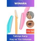 Wonara Premium Pratik Tahrişe Karşı Bakım İçin Tüy Yüz Bıyık Alma Aleti 3'lü Set Kaş ve Yüz Usturası