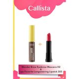 Wonder Brow Kaş Maskarası 02 Kahve & Lips Favorite Longwearing Ruj 305 - Pembe Makyaj Seti