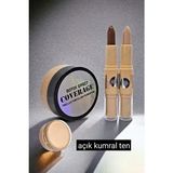 Wonderway Yoğun Kapatıcı Porselen Fondöten & Kontür Set Açık Kumral Ten Mat Görünüm Suya Dayanıklı - Bej