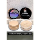 Wonderway Yoğun Kapatıcı Porselen Fondöten & Transparan Pudra Set Açık Kumral Ten Sünger ile Mat Görünüm - Bej
