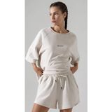 Woneagle Kadın Oversize Şortlu İkili Takım - Bisiklet Yaka Kısa Kollu Beli Lastikli Cepli Rahat Yazlık Şort Eşofman Takımı | Ev Giyimi, Spor ve Günlük Kullanım İçin Basic Şortlu Set (Ekru, S)